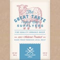 Great Taste Perfect Mutton. Abstract Vector Meat Packaging Design or Label. retro Typography and Hand Drawn Sheep