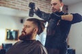 Great time at barbershop. Hair beard and mustache treatment in barber shop. Royalty Free Stock Photo