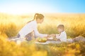 Great time is childhood. Mom - the most beloved person. baby boy with his mum in the park Royalty Free Stock Photo