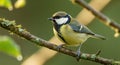 A great tit bird on a branch. Royalty Free Stock Photo
