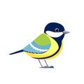 Great tit is a passerine bird in the tit family Paridae. Titmouse bird Cartoon flat style beautiful character of