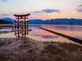 Great Torii of Itsukushima Shinto Shrine at sunset Royalty Free Stock Photo