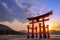 Great torii of Miyajima at sunset, near Hiroshima Japan