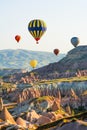 The great tourist attraction of Cappadocia - balloon flight. Cap Royalty Free Stock Photo