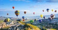 The great tourist attraction of Cappadocia - balloon flight. Cap Royalty Free Stock Photo