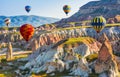 The great tourist attraction of Cappadocia - balloon flight. Cap Royalty Free Stock Photo