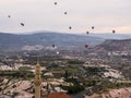 The great tourist attraction of Cappadocia - balloon flight. View From Uchisar