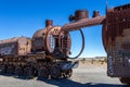 Great Train Graveyard or steam locomotives cemetery at Uyuni, Bolivia Royalty Free Stock Photo