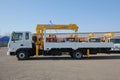 Great truck crane standing on a construction site - RUSSIA, MOSKOW - MAY 14, 2016