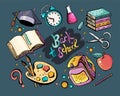 Great vector set back to school. Colorful vector hand drawn Doodle cartoon set of themed elements, objects and symbols. Collection Royalty Free Stock Photo
