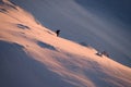 Great view of active male skier sliding down on mountain slope