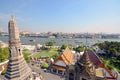 Great view of the Chao Phraya River in Bangkok temple of Wat Arun