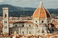 Great view on Duomo Cathedral built in 14th century in Florence, Tuscana, Italy. Historical center of Florence