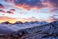 Great view of the foggy valley in Gran Paradiso National Park, Alps, Italy, dramatic scene, beautiful world. colourful autumn Royalty Free Stock Photo