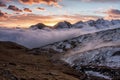 Great view of the foggy valley in Gran Paradiso National Park, Alps, Italy, dramatic scene, beautiful world. colourful autumn Royalty Free Stock Photo