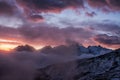 Great view of the foggy valley in Gran Paradiso National Park, Alps, Italy, dramatic scene, beautiful world. colourful autumn morn Royalty Free Stock Photo