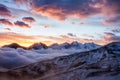 Great view of the foggy valley in Gran Paradiso National Park, Alps, Italy, dramatic scene, beautiful world. colourful autumn morn Royalty Free Stock Photo