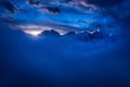 Great view of the foggy valley in Gran Paradiso National Park, Alps, Italy, dramatic scene, colourful autumn morning Royalty Free Stock Photo