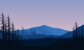 Great view with forest from the out of town at dusk. Vector illustration