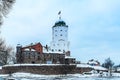 Russia, Vyborg, January 2021. View of the Old Swedish castle in winter.