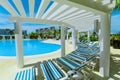 Great  view of swimming pool with tranquil turquoise clear water, sunny gorgeous day at Grand Aston hotel Royalty Free Stock Photo