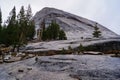 Great vistas of massive granite monoliths El Capitan seen from Yosemite Valley floor in Yosemite National Park, California Royalty Free Stock Photo