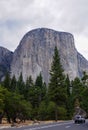 Great vistas of massive granite monoliths El Capitan seen from Yosemite Valley floor in Yosemite National Park, California Royalty Free Stock Photo