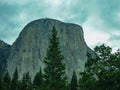 Great vistas of massive granite monoliths El Capitan seen from Yosemite Valley floor in Yosemite National Park, California Royalty Free Stock Photo