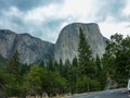 Great vistas of massive granite monoliths El Capitan seen from Yosemite Valley floor in Yosemite National Park, California Royalty Free Stock Photo