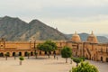 Great wall around Amber fort Jaipur, Rajasthan Royalty Free Stock Photo