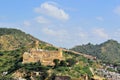 Great wall around Amber fort Jaipur, Rajasthan Royalty Free Stock Photo