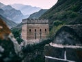 The arrow towers of the Great Wall surrounded by mountains and forests Royalty Free Stock Photo