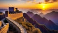 The Great Wall of China, Badaling section. A magical sunset over the Great Wall of China Royalty Free Stock Photo