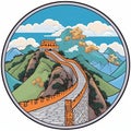 Round Illustration Of A Man On The Great Wall