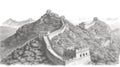 The Great Wall of China illustration in black and white pencil sketch - made with Generative AI tools Royalty Free Stock Photo