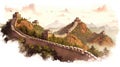 The Great Wall of China illustration - made with Generative AI tools Royalty Free Stock Photo