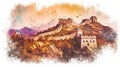 The Great Wall of China illustration - made with Generative AI tools Royalty Free Stock Photo