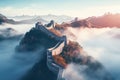 The Great Wall of China in the morning mist,panoramic view, The Great Wall of China in the mist , lying long, surrealist view from Royalty Free Stock Photo