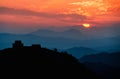 Great wall of China nature scene during sunset Royalty Free Stock Photo