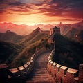 The Great Wall of China outside Beijing at sunset