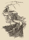 Great Wall of China Vintage Engraved Vector