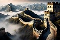 the Great wall with nature and clouds Royalty Free Stock Photo
