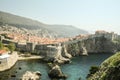 Great Walls of the Old town of Dubrovnik, Croatia, seen from above with the Adriatic sea in the background