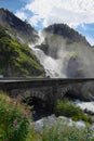 Great waterfall with a bridge Royalty Free Stock Photo