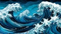 Tidal Wave Vector Illustration: Dark Sky-blue And Indigo Mural Painting Royalty Free Stock Photo