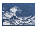 The Great Wave off Kanagawa vintage illustration wall art print and poster remix from original painting by Katsushika Hokusai Royalty Free Stock Photo