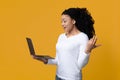 Great Website. Happy Black Woman Looking At Laptop And Exclaiming With Excitement