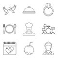 Great wedding icons set, outline style