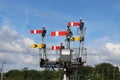 Great Western Semaphore railway signal gantry. Royalty Free Stock Photo