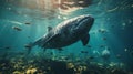 Great whale swimming underwater in the ocean